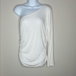 Sugarlips Asymmetrical White Ruched Blouse